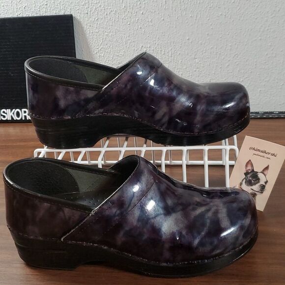 Dansko Professional Blue Marbled Patent Leather Nurses Doctor Fun Clogs Shoes 41 - Picture 1 of 10